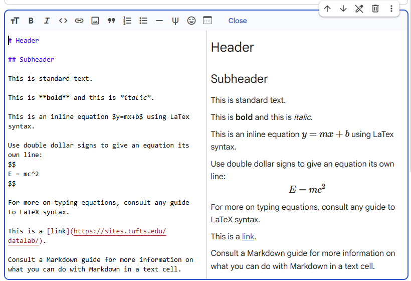 Markdown cell in edit mode with preview