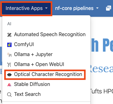 Interactive Apps dropdown