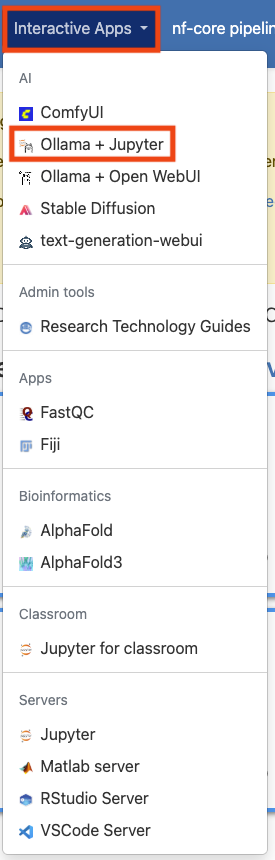 Interactive Apps dropdown