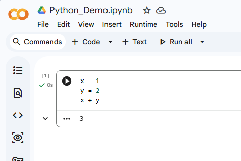 Running code in a code cell