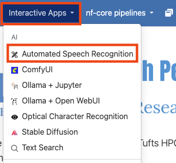Interactive Apps dropdown