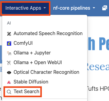 Interactive Apps dropdown